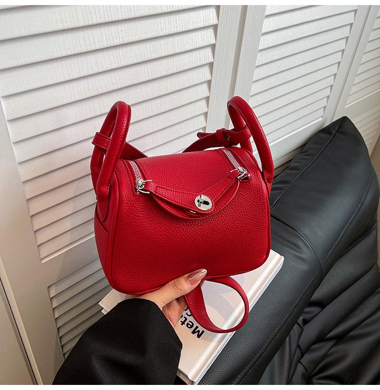 High-end Lychee Pattern Fashion Hand Bag Women's New Versatile Large-capacity Trendy Shoulder Messenger Bag