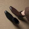Krazing Pot Flock Cow Skin Square Toe Thick Heels Chelsea Boots Size 42 Beauty Lady Women Modern Fashion Girl Ankle Boots