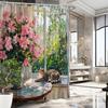 Spring Garden Shower Curtain - Window Side Cat And Blooming Flowers Hanging On Living Room Wall, Bedroom Decoration