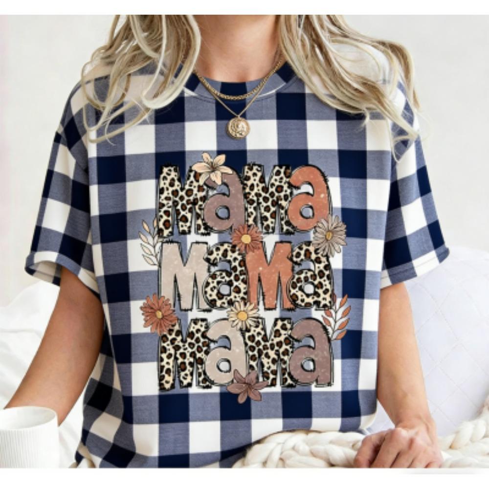 Funny Stripe Leopard Mama Print Women's Short Sleeves T-Shirt Loose Casual Summer Outdoor Street Women's Tees Tops