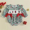 Baby Girl Christmas Jumpsuit Long Sleeve Bow Grid Print Romper Newborn Fall Winter Playsuit Baby Clothes