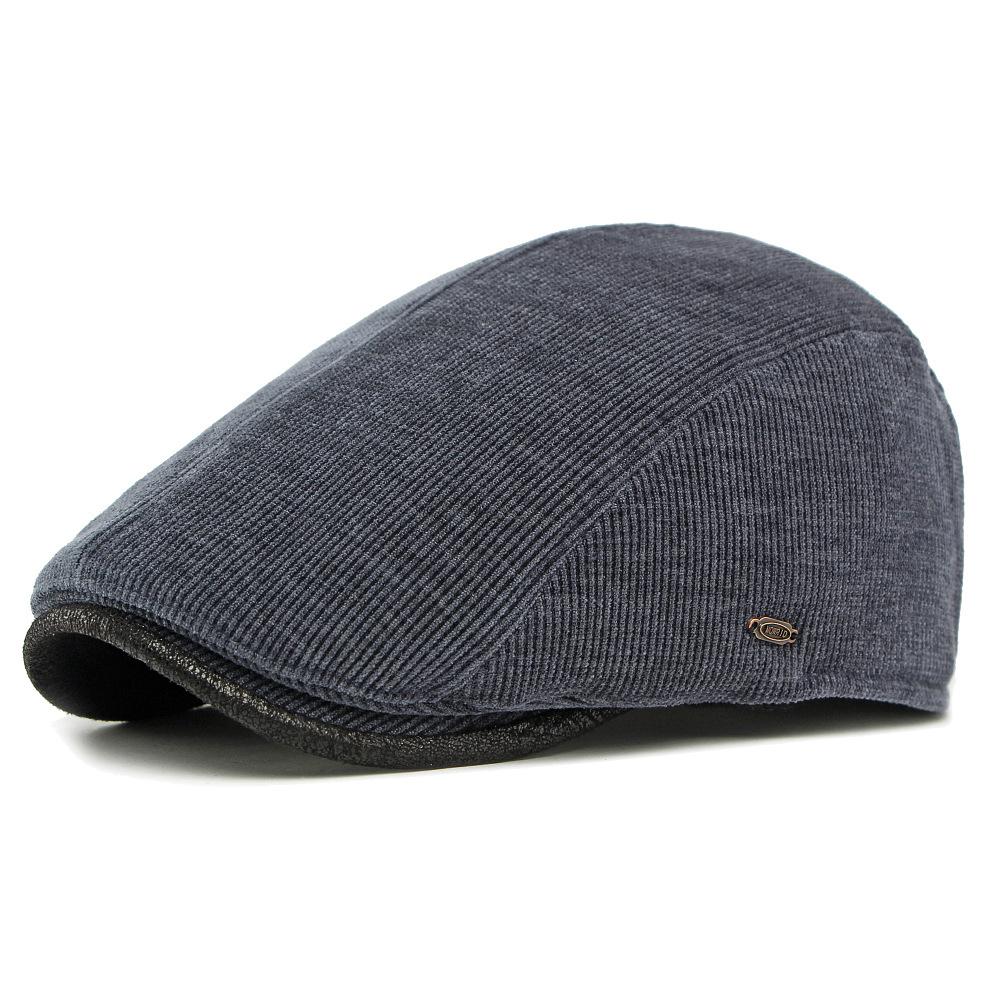 Autumn Winter Velvet Thick Warm Cap Men's Corduroy Beret British Retro Forward Cap Painter Cap
