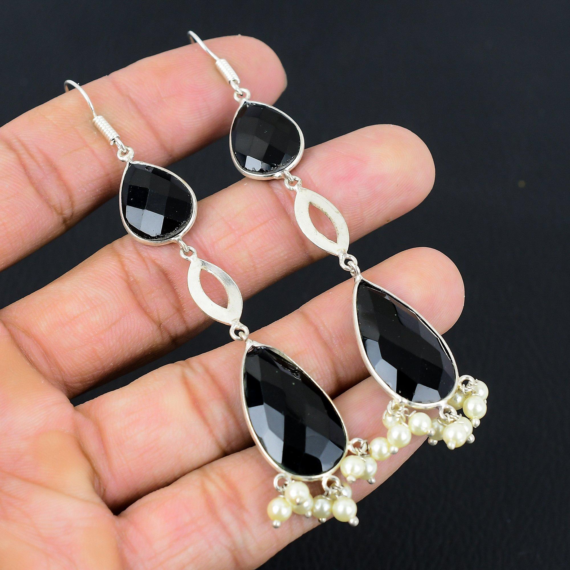 

Sisters Day Deal Pear Black Spinel Stone 925 Sterling Silver New Dangle Earrings