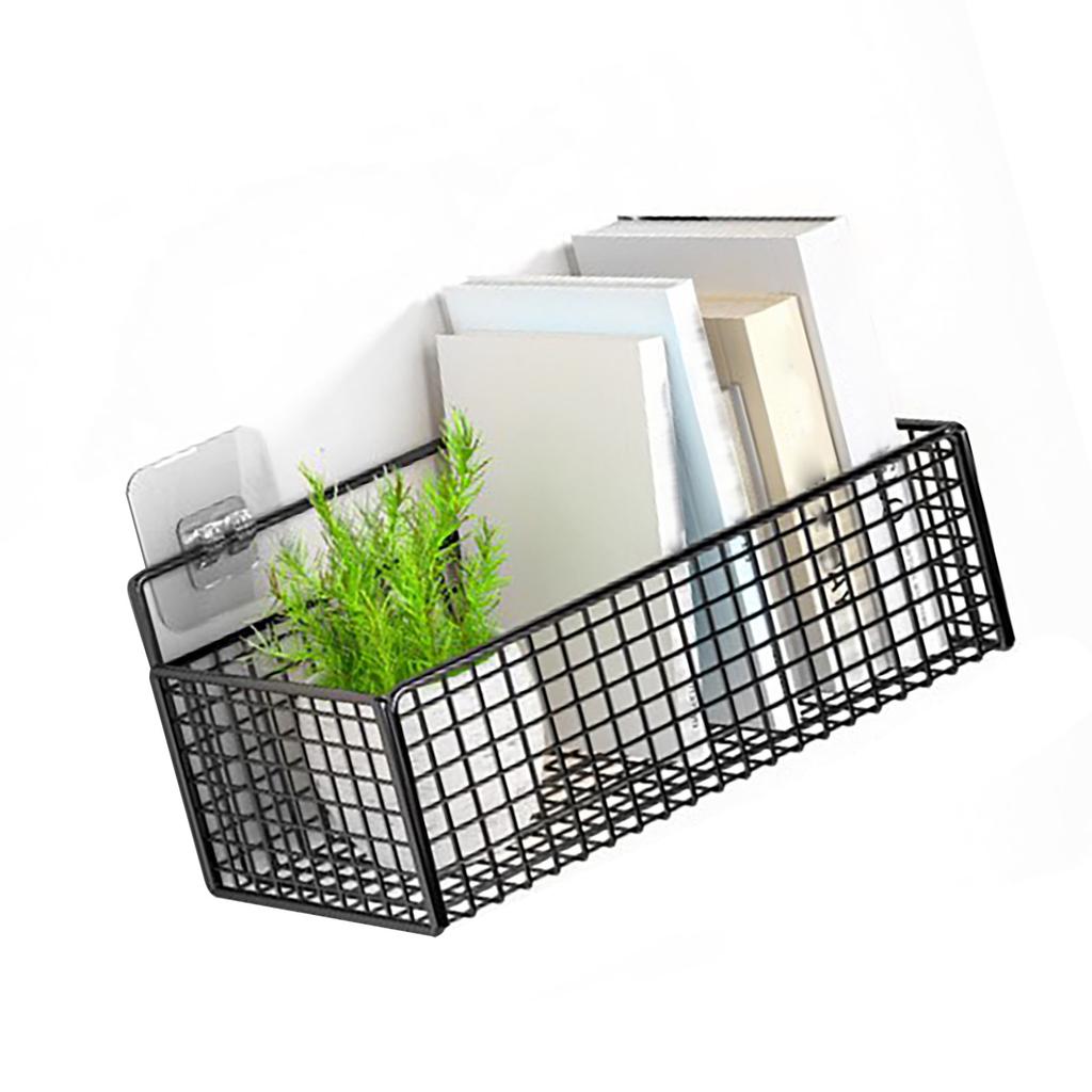 Wall Storage Basket Black Drill Free Multifunctional Space Saving Hanging Kitchen Metal Baskets for Dormitories Bedroom
