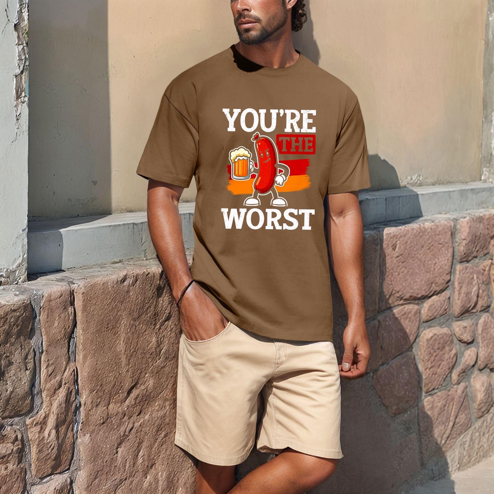 

Мужская популярная футболка с принтом, круглым вырезом и коротким рукавом XXL хаки