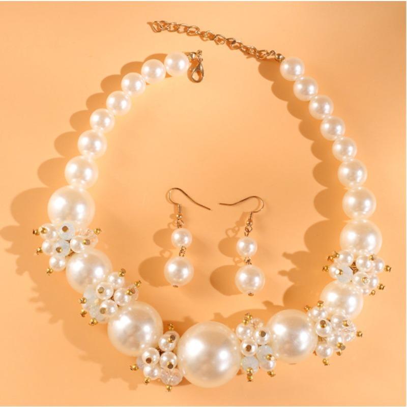 Simple Size Pearl Temperament Women's Necklace Earrings Women's Jewelry Set
