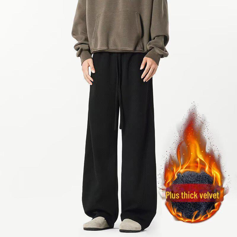Men's Autumn/Winter Loose Straight Casual Pants with Plus Velvet - Trendy American Style