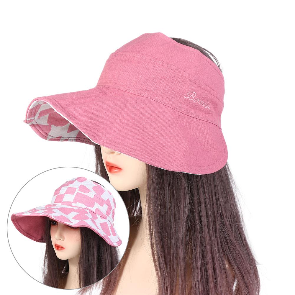 

Sweet Women Anti-ultraviolet Summer Oversized Brim Cotton Double Sided Beach Cap Empty Hat Sun Hat