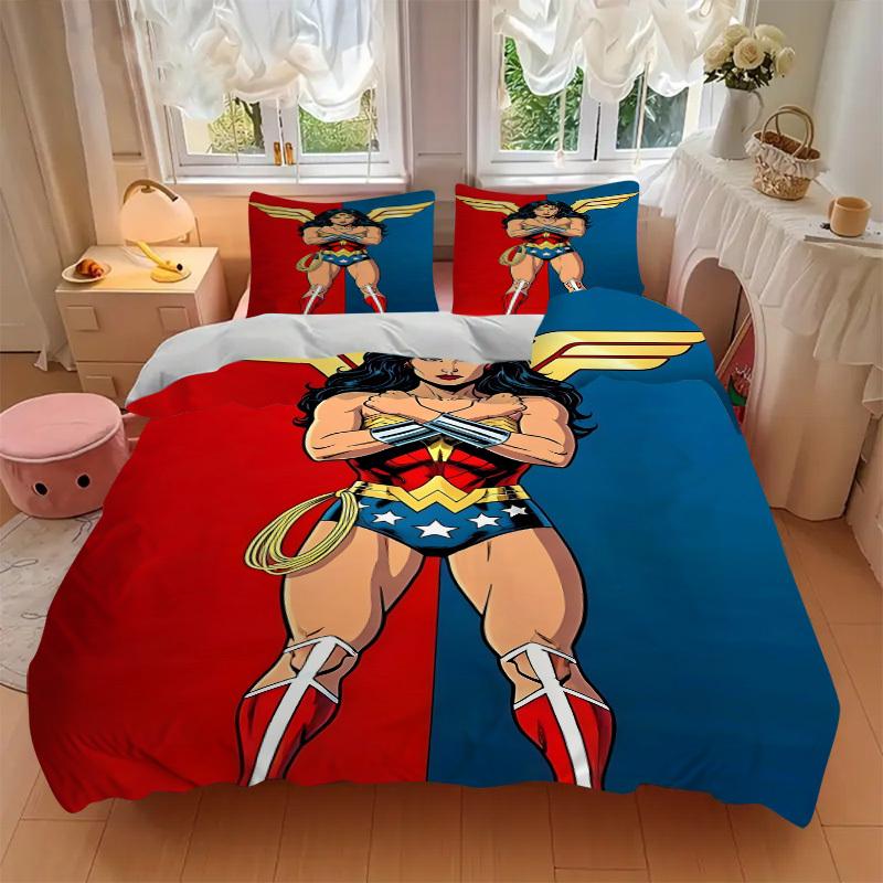 3pcs Wonder Woman, superhero Cover Set, Bedding Set, Soft Comfortable Duvet Cover, For Bedroom, Guest Room (1*Duvet Cover + 2*Pillowcases, W