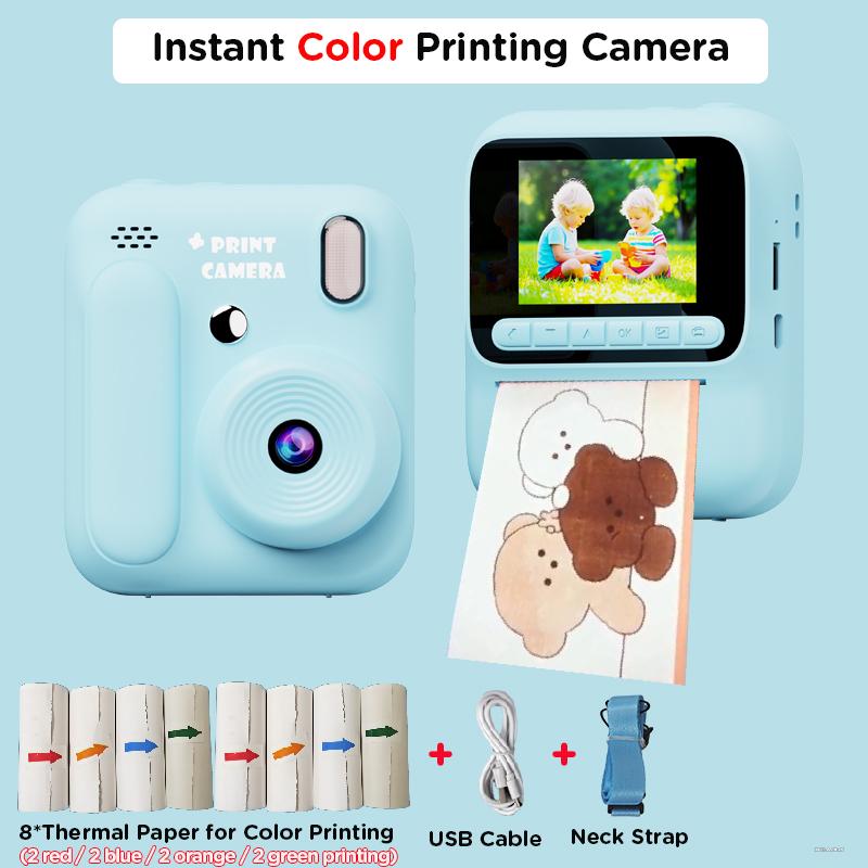 Kids Instant Color Printing Camera 1080P Colorful Po Thermal Print Toys Camera Video Games Music Children Boys Girls Gifts