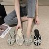 Baotou half slippers women's summer outer wear 2025 new versatile flat bottom pregnant women French pearl bow fish mouth sandals