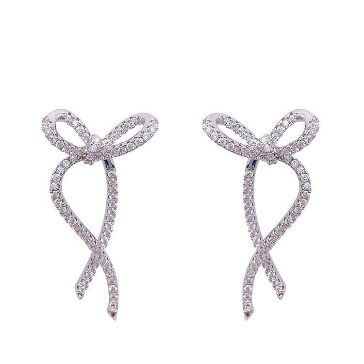 Elegant Bowknot Earrings: Sweet, Fashionable, Long Studs with a Luxurious High-End Feel