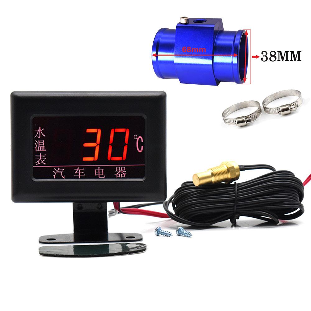 Universal Digital Water Temperature Gauges + 26-40mm Water Temp Adapter Radiator Hose with Water Tempe Sensor 10MM 1/8 NPT