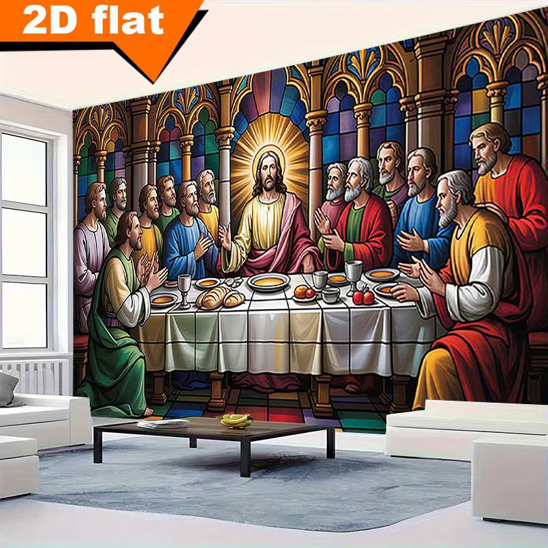 

2D Christian Religious Backdrop, The Last Supper Stained Glass Photography Background 47.2x31.5inch/120*80cm