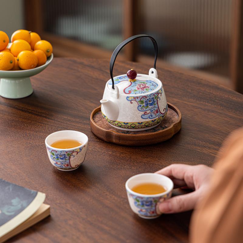 Chinese Style Portable Travel Ceramic Tea Set Household Outdoor Tea Brewing Vintage Kung Fu Teapot and Tea Cup Set Gift Box Set