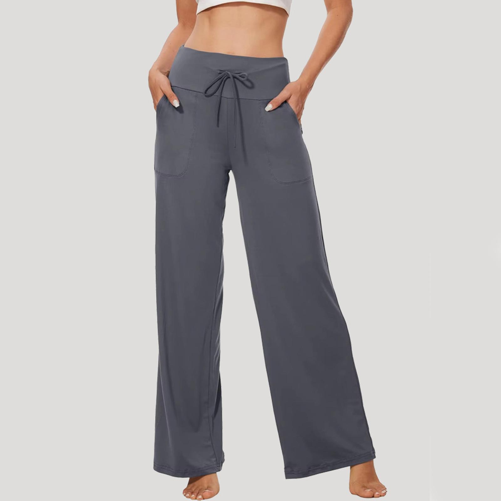 Women s High Waisted Solid Color Drawstring Wide Leg Casual Pants S