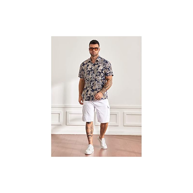 Lookmark Men' Vibrant Printed Half Sleeve Loose Fit Casual Shirt In Cotton Blend Perfect For Beach Days, Everyday Comf