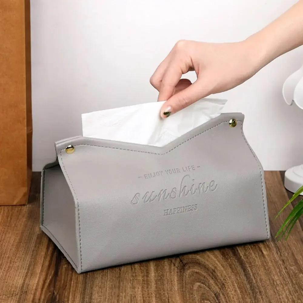 

Tissue Case Leather Napkin Holder Storage Container Car Tissue Box Solid color minimalist Home Living Room Decoration серый