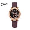 Ladies Watch Butterfly Artificial Leather Strap Quartz Rhinestone Casual Women
