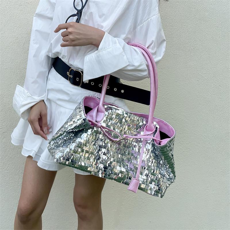 Sequined Underarm Shoulder Evening Tote Bags For Women Shiny Big Capacity Shopper Totes Nightclub Party Luxury Designer Handbags