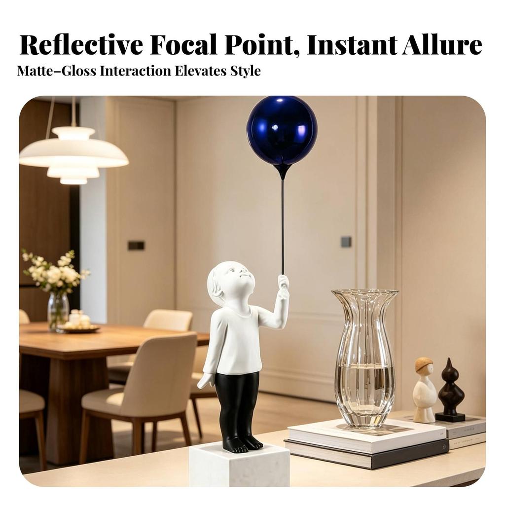 Boy Figurine with Balloon Nordic Style Ornament Minimalist for Entryway, Cabinet
