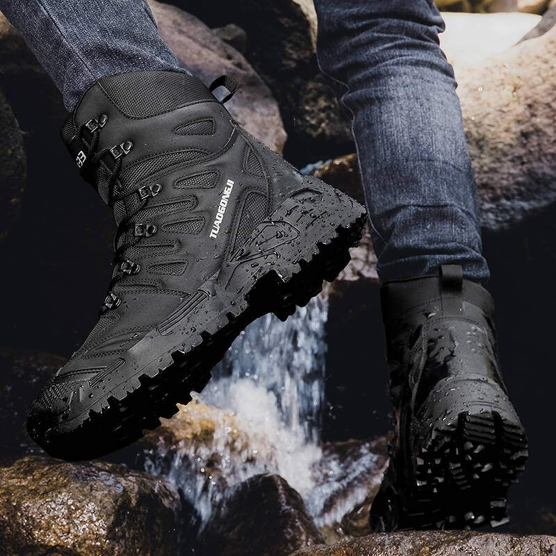 Stivali da Esterno Uomo Stivali Caffè Stivali Neri Impermeabili Antiscivolo Scarponi da Trekking Resistenti all'Usura Trekking nella Giungla Taglia Grande 39-47