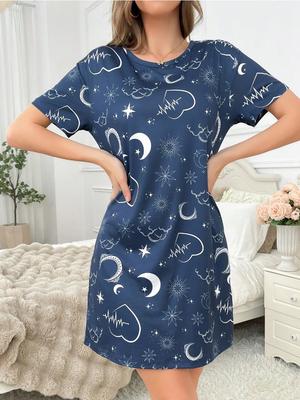 Spring and Summer Women's Nightgown Fashionable Printed Comfortable Casual Short-Sleeved Nightgown That
