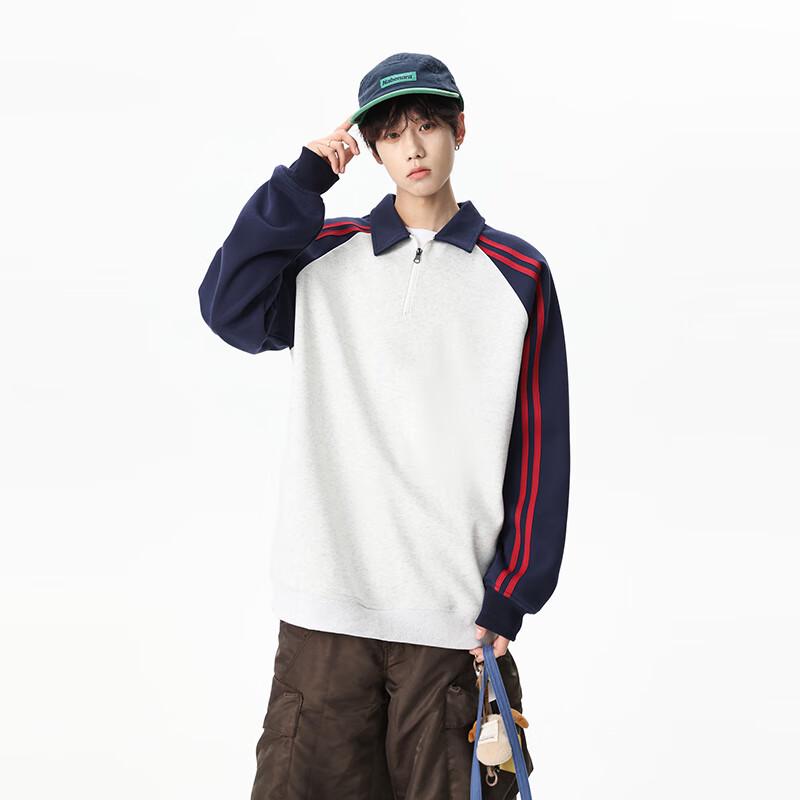 TOM ADAM Men's American Style Color-Block Half-Placket Sweatshirt