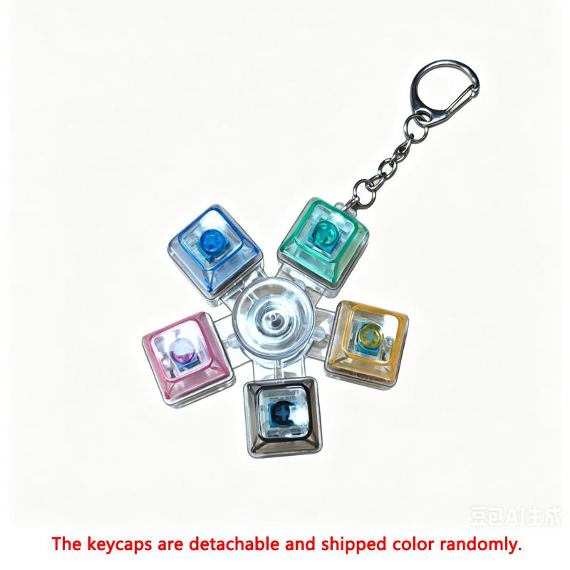 LED Light Up Fidget Spinner Keychain Mechanical Keyboard Clickable Button Fidget Toy Stress Anxiety Relief Portable Sensory Toy
