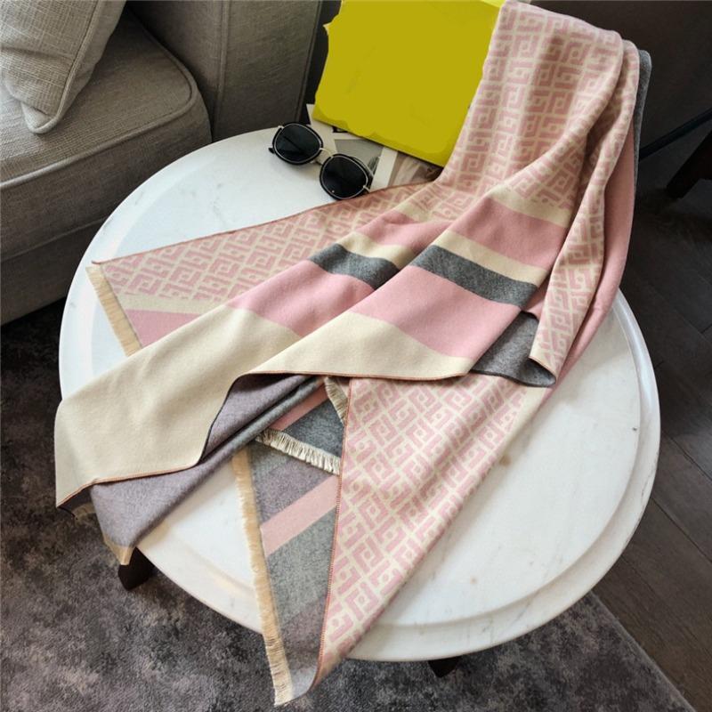 Warm Scarf Women, Winter New Letter Color Matching Imitation Cashmere Double-sided Air-conditioned Room Shawl Scarf Summer