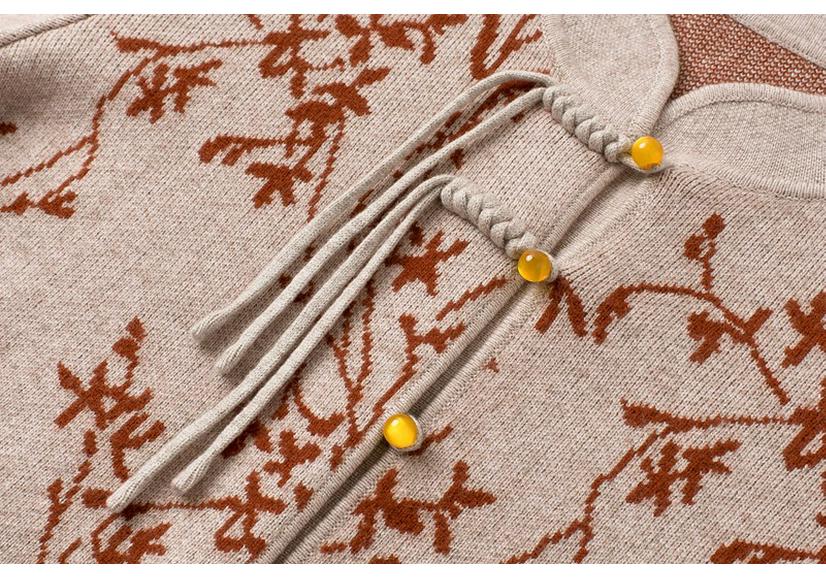 2025 Autumn/Winter Chinese Style Thick Wool Cardigan Sweater Coat for Women - Plus Size Loose Fit Mother's Outerwear