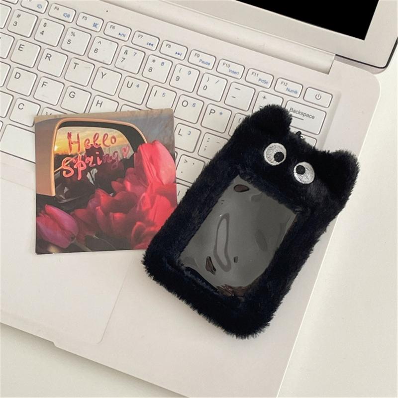 Soft Plush Photocard Holder ID Credit Case with Keychain Cartoon Pendant 3 Inch Photo Card Holders Card Protector School