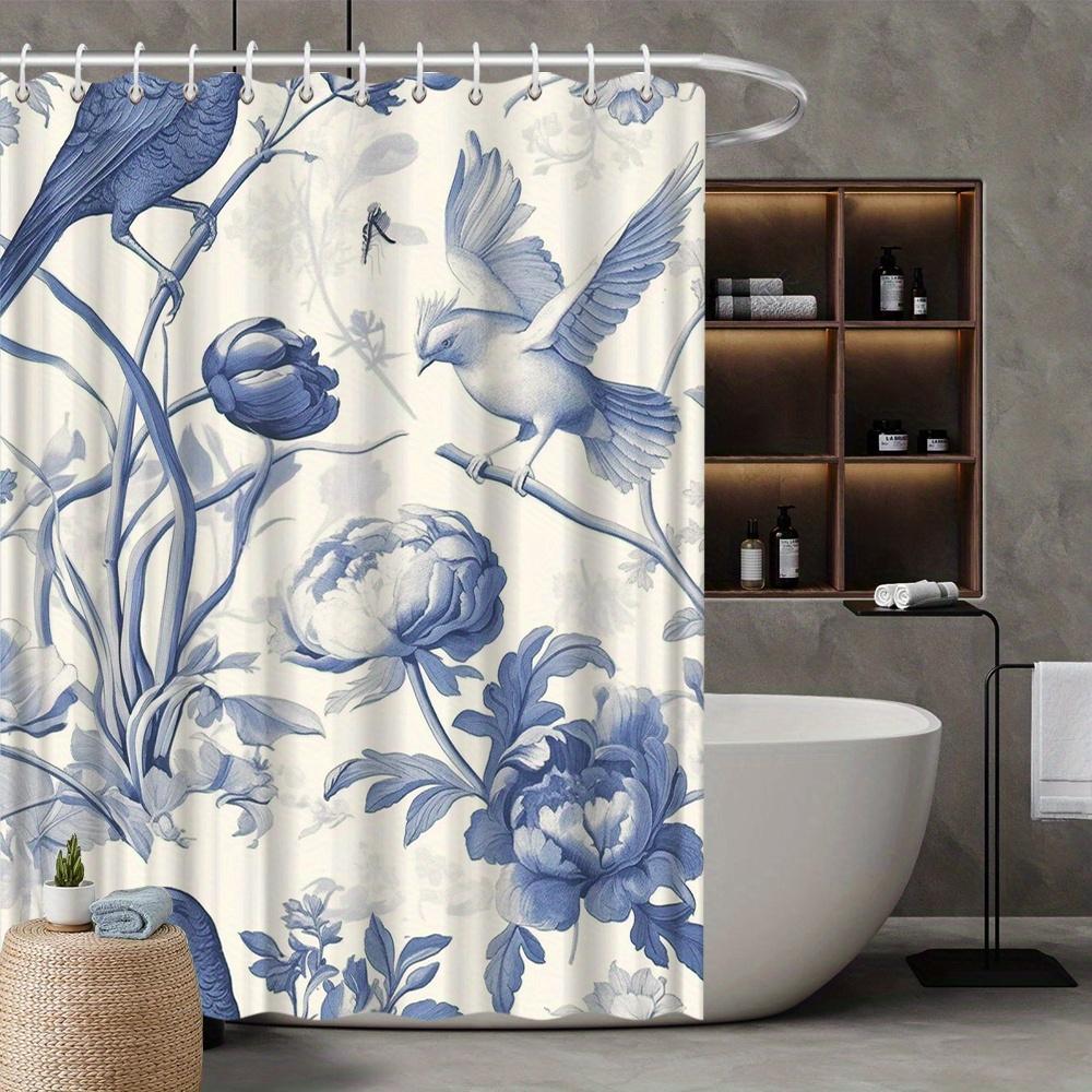 

Floral Pattern Shower Curtain, Vibrant Blue & White Tulip Design, Perfect for All-Season Bathroom Decor W90xH180cm