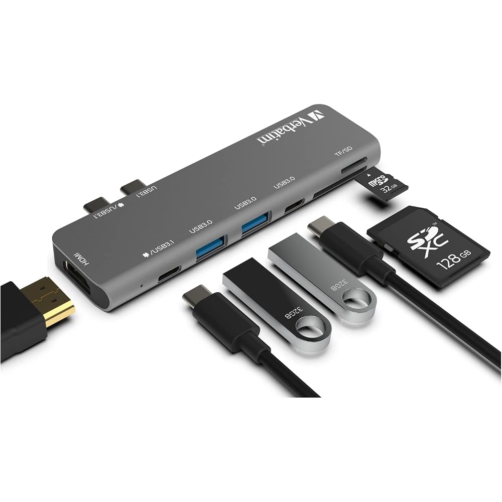 Verbatim USB-C Hub for MacBook Pro - USB-C Hub with 100W Thunderbolt PD, USB 3.0 Ports, SD Card Reader, HDMI, Compact, Portable