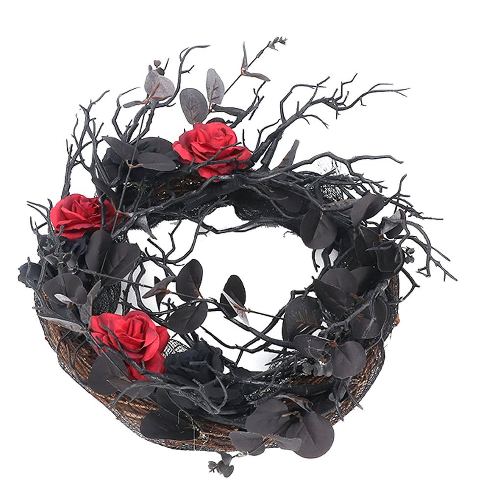 Halloween Wreath Dead Black ABS Artificial Branches Design with Red Flower Door Wreath Garland for Decoration