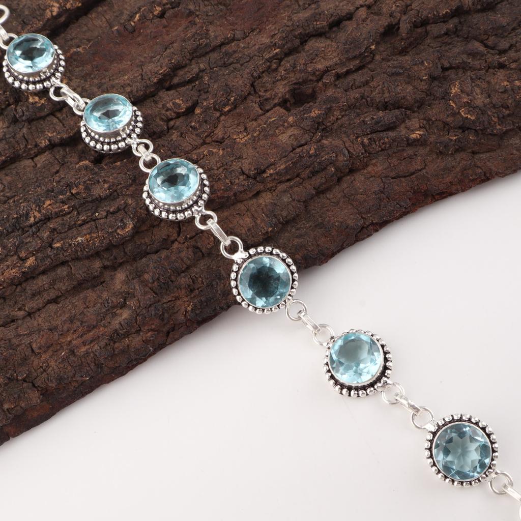Rare Sky Blue Topaz Gemstone 925 Sterling Silver Jewelry Handmade Bracelet 7-9" RB-17-10