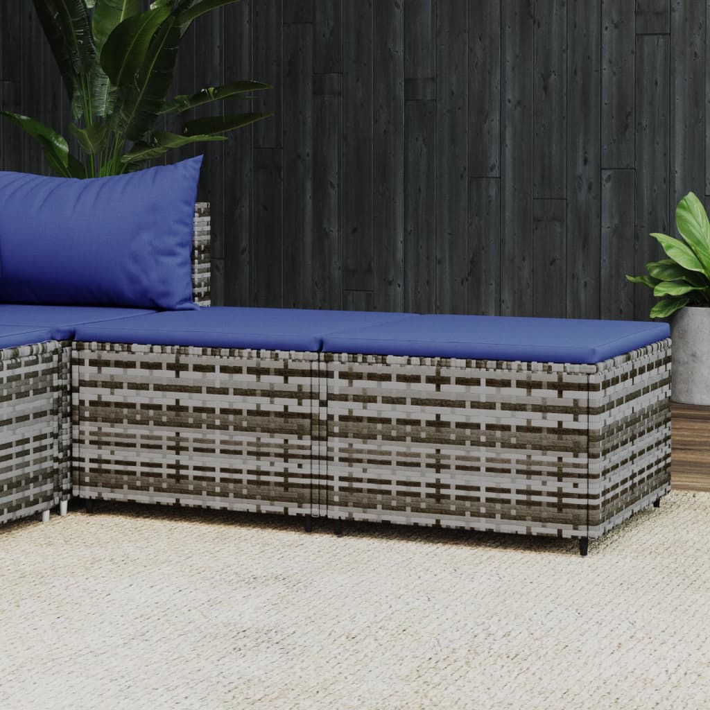 Garden Footstool with Cushions 2 pcs Grey Poly Rattan