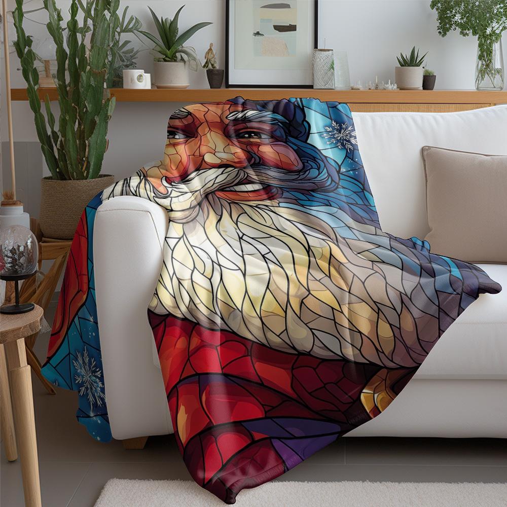 Tuniu Santa Claus Stained Glass Blanket Winter Sofa Bed Throw Warm Decorative Gift
