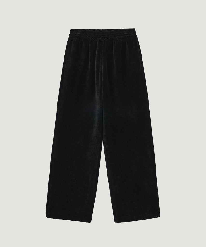 LMOOD WOMEN Plush Velvet Wide Track Pants Black