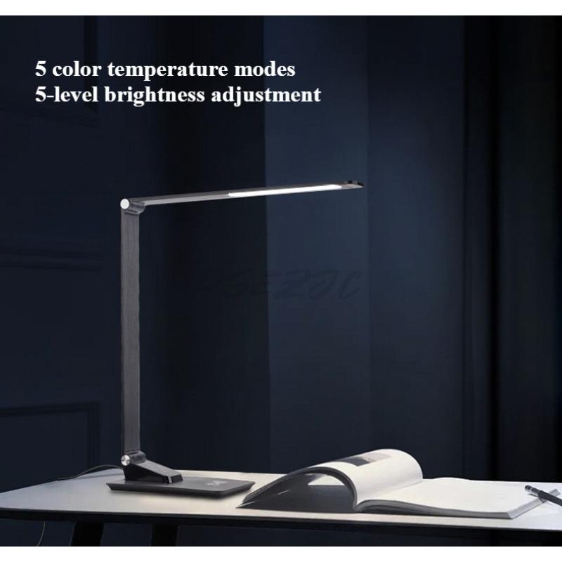 LED Eye Protection Desk Lamp with Metal Texture Foldable 10W Wireless Charging USB Port Business Office Desk Lamp