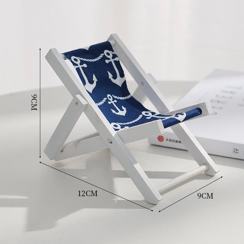 Wooden Beach Chair Ornament Mediterranean Style Mobile Phone Holder Home Room Creative Decoration Jewelry Props