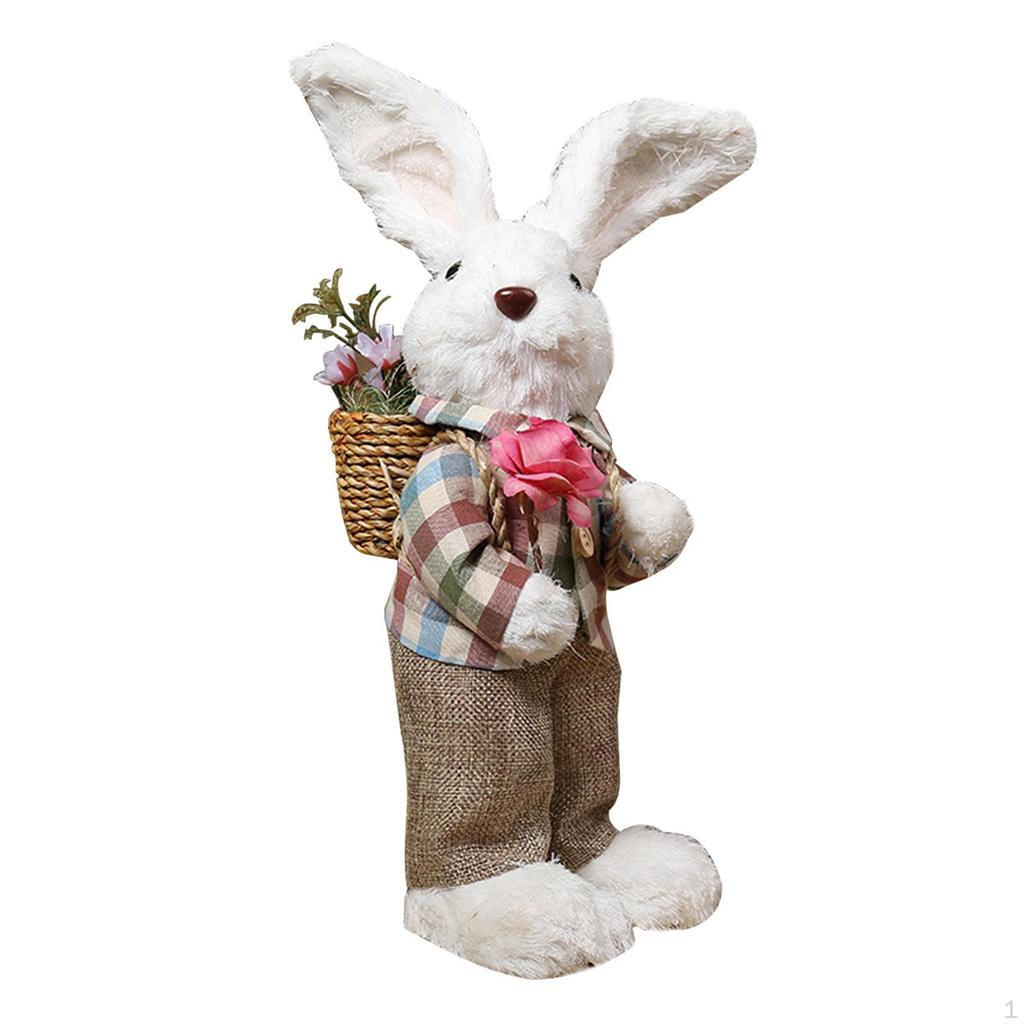 Easter Bunny Figurine Standing Rabbit Statue Animal Desktop Ornament Woven Sculpture for Bedroom,