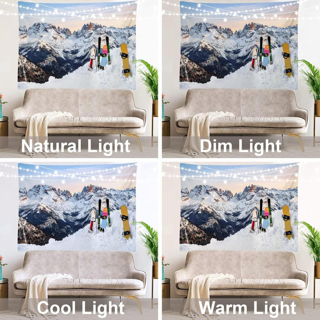 White Winter Snow Wall Tapestry, Colorful Three Wall Hanging Large Tapestry Decoration Polyester Fiber White Hem Around for Dorm