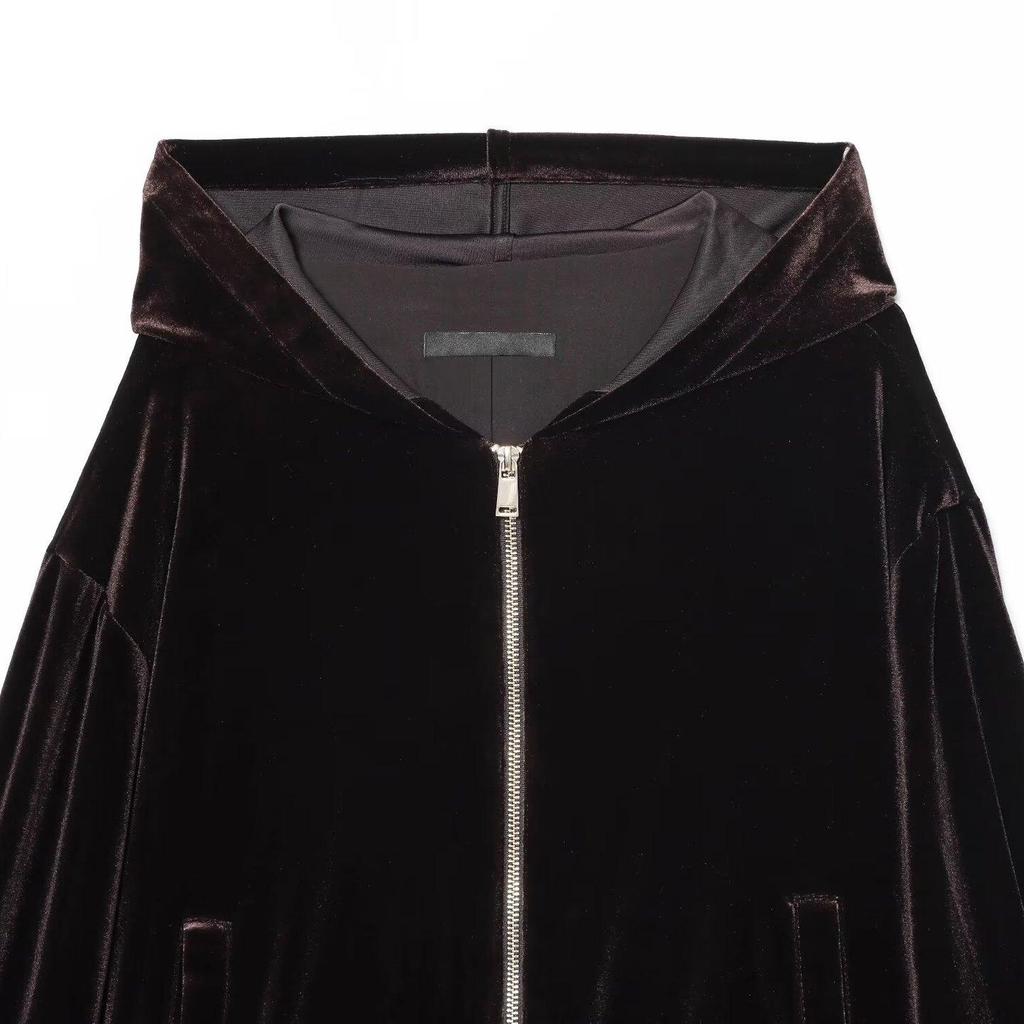 European & American Style Hooded Velvet Coat and Wide-Leg Pants - Autumn Collection