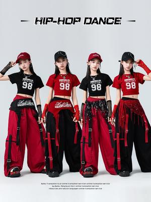 Dívčí set crop topu a cargo kalhot na jazzový tanec - Trendy streetwear s krátkým rukávem pro dětský trénink a vystoupení