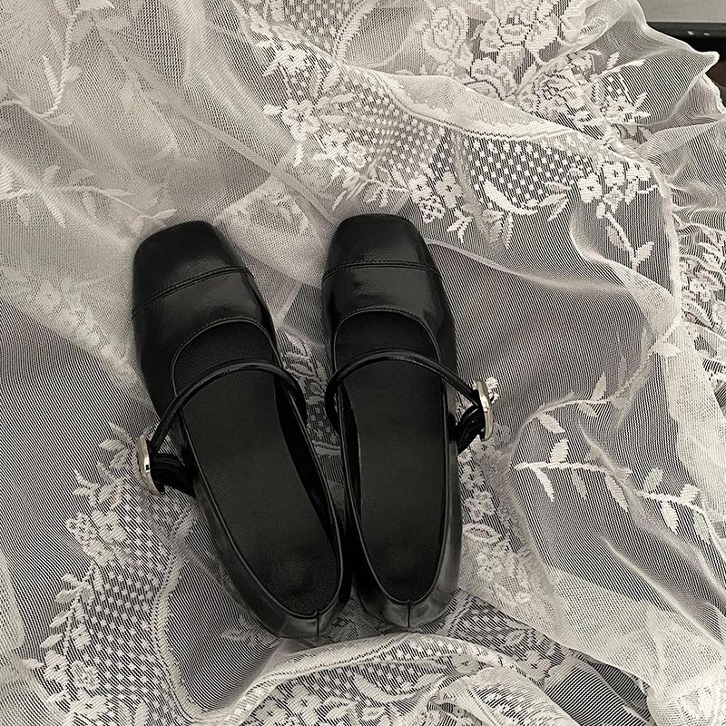 Silver Square Head Thick Heel Single Shoes Women's New Summer New with Skirt Light Mouth Mary Jane Shoes