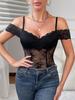 Trendy Black Lace See-Through Strappy Backless Bodysuit