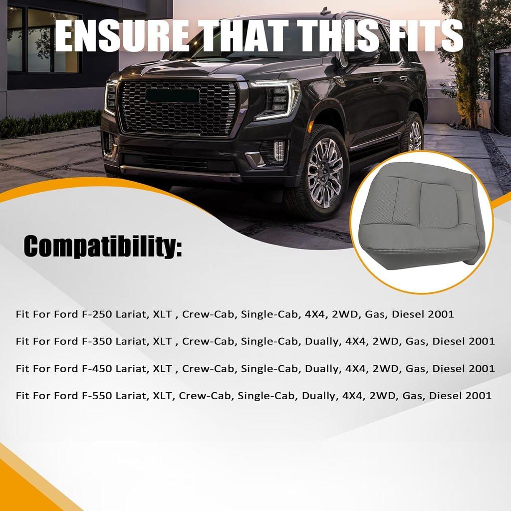 Priprilod Driver Side Bottom Perforated Microfiber Leather Replaement Seat Cover Gray Fit for Ford F250 F350 Lariat 2001