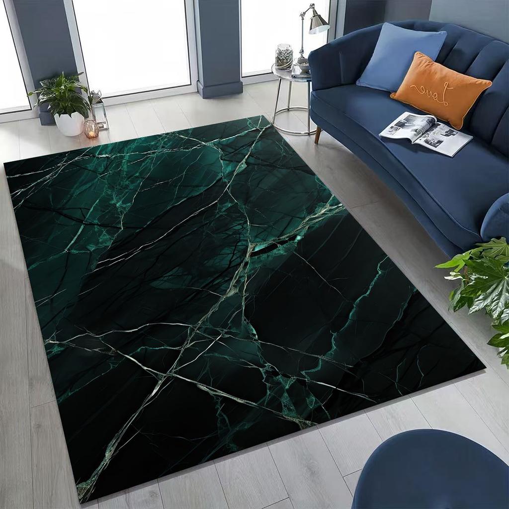 2026 Luxurious Marble Black Green Gold Colorful Stone Texture Rug for Bedroom Living Room Sofa Home Doormat Decor,Non-slip Mat