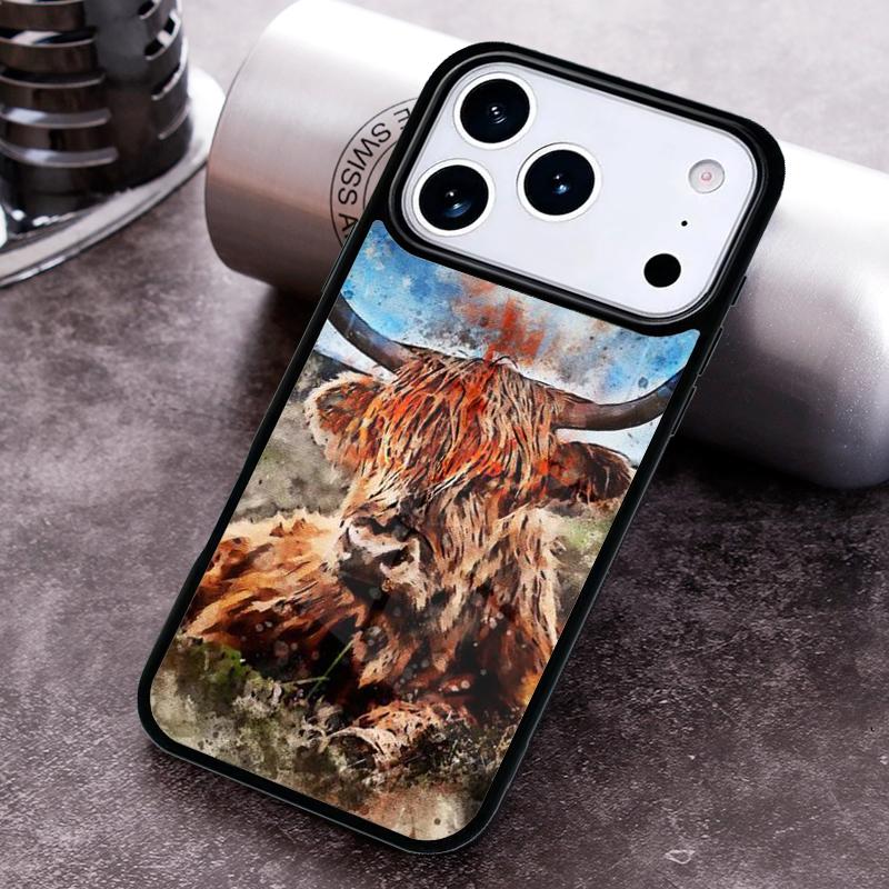

Highland Cow Scottish Art Phone Case for iPhone 17 16 15 Pro Max Air 14 13 12 11 Plus Shockproof Cover iPhone 16 Plus